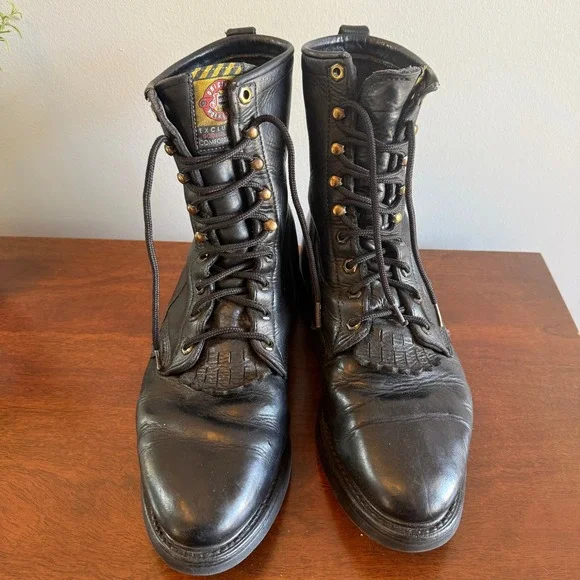 Justin Drennan 763 Men's Black Leather Work Boots | Size 12.5 - Picture 3 of 7
